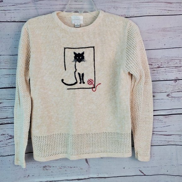 Christopher & Banks Sweaters - Christopher & Banks Hand Embroidered Cat Sweater M